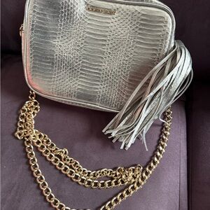 Victoria’s Secret Silver Bag w/Gold Chain and large tassel zipper pull